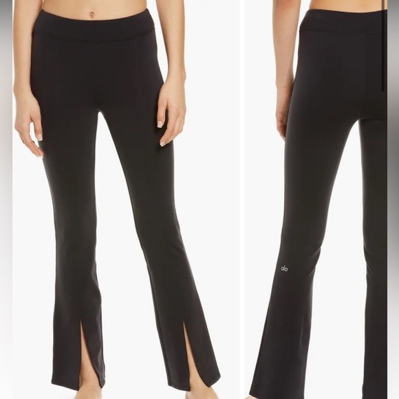 ALO Yoga Black Pull On Split Hem Pants sz M - Picture 1 of 6